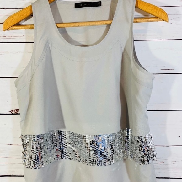 The Limited Womens Tank Shirt Sz S Small Sequin Ruffle Front Soft Sexy Gray - Picture 3 of 7